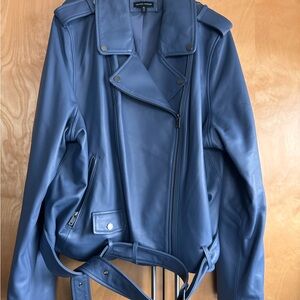 Universal Standard Leeron Blue Leather Moto Jacket Size XL